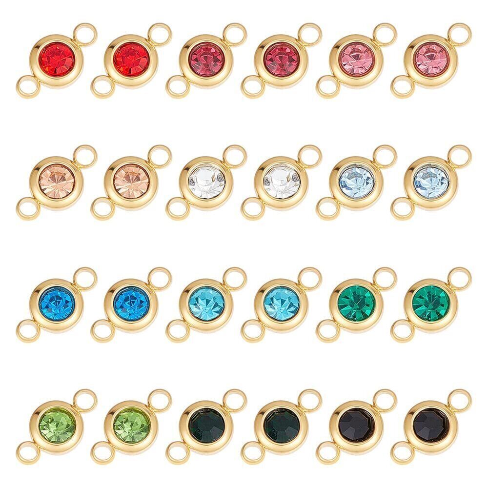 1115 24Pcs 12 Color 304 Stainless Steel Golden Rhinestone Connector Charm
